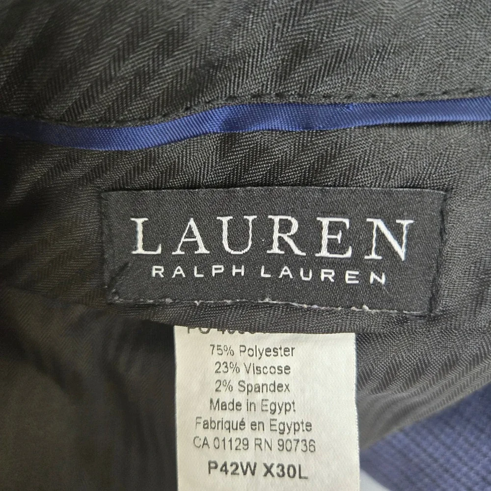 Lauren Ralph Lauren Micro Check Plaid‎ Pleated Chino Pants Blue Black P42W x 30L